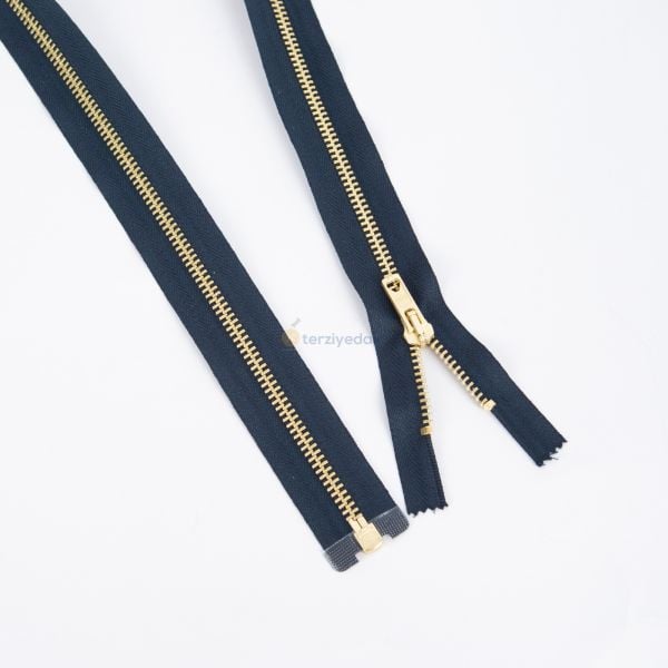 80cm Lacivert Metal Gold Dişli Fermuar