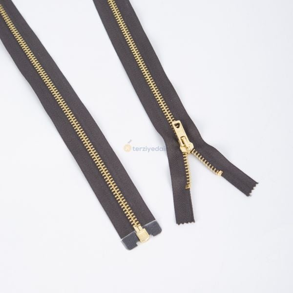 80cm Koyu Gri Metal Gold Dişli Fermuar