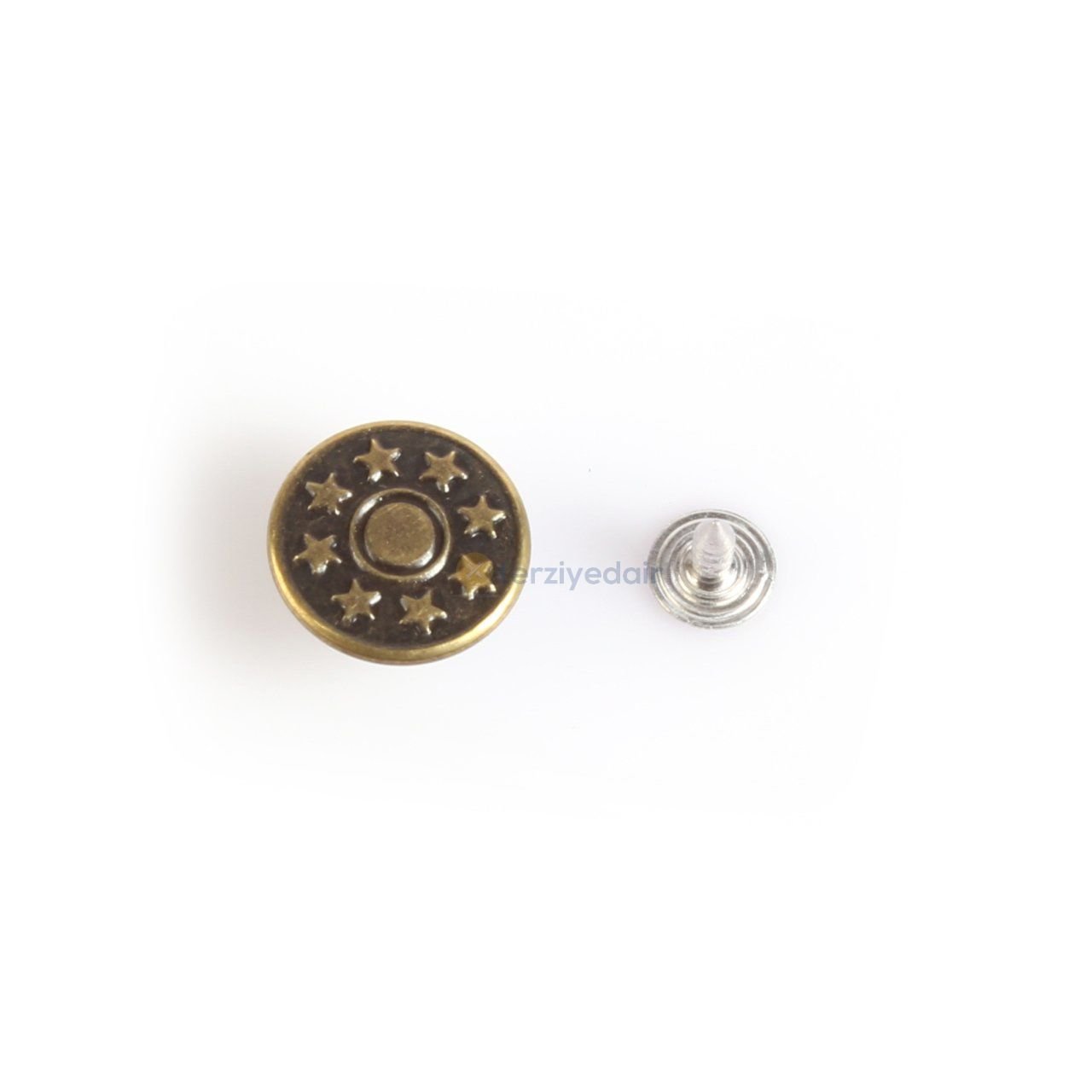 17mm Yıldızlı Antik Kot Düğmesi 100 Adet Pirinç