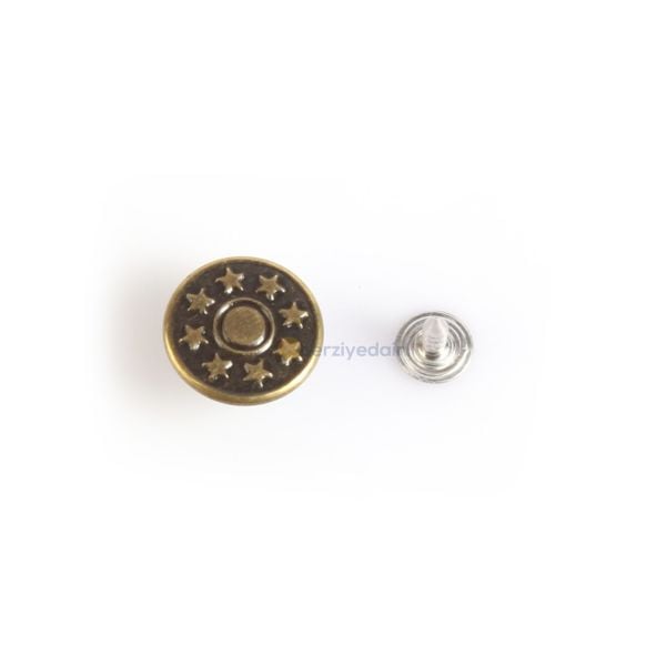17mm Yıldızlı Antik Kot Düğmesi 100 Adet Pirinç
